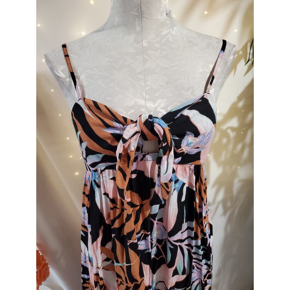 Billabong Twist It Midi Slip Dress Size S Tropical Smocked Babydoll Empire Waist - Picture 5 of 14